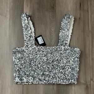 Maje Silver Sequin Crop Tank Top